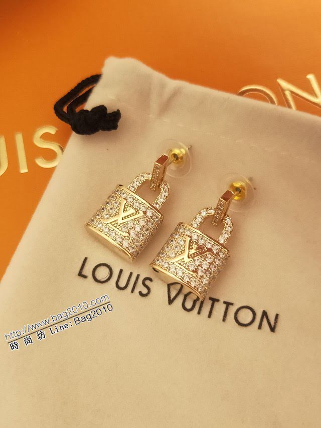 Louis Vuitton新款飾品 路易威登鑲晶鑽鎖字母耳釘 LV明星同款鑲鑽鎖奢華耳吊  zglv2242